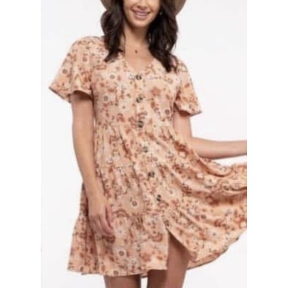 mine Dresses & Skirts - Mine Women’s A Line Dress Layered Button Down Small Floral V Neck Short Sleeve